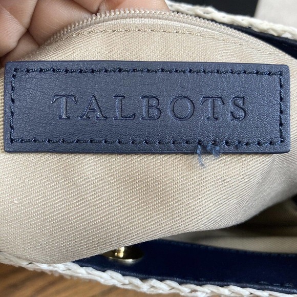 Talbots Clutch Handbag Paper Straw Striped Blue White Pineapple Print‎ Medium - Picture 7 of 10